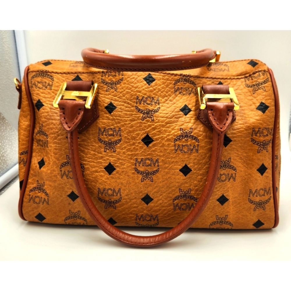 ✨️EUC MCM Cognac Monogram Visetos Boston Hand Bag ✨️ - Picture 7 of 16